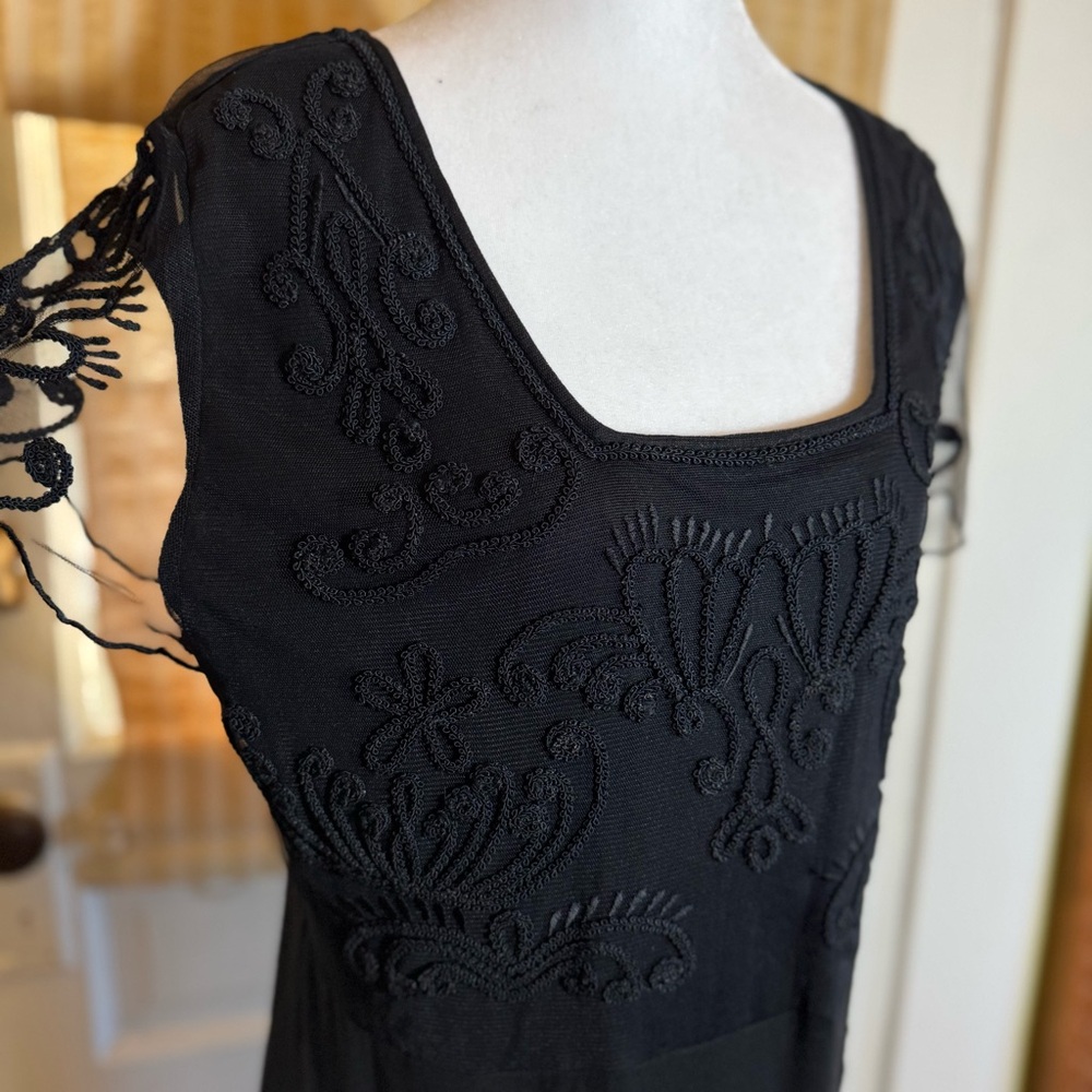 Soft Surroundings Black Dress Raised Embroidery Flutter Lace Sleeves Size Large - Picture 6 of 11